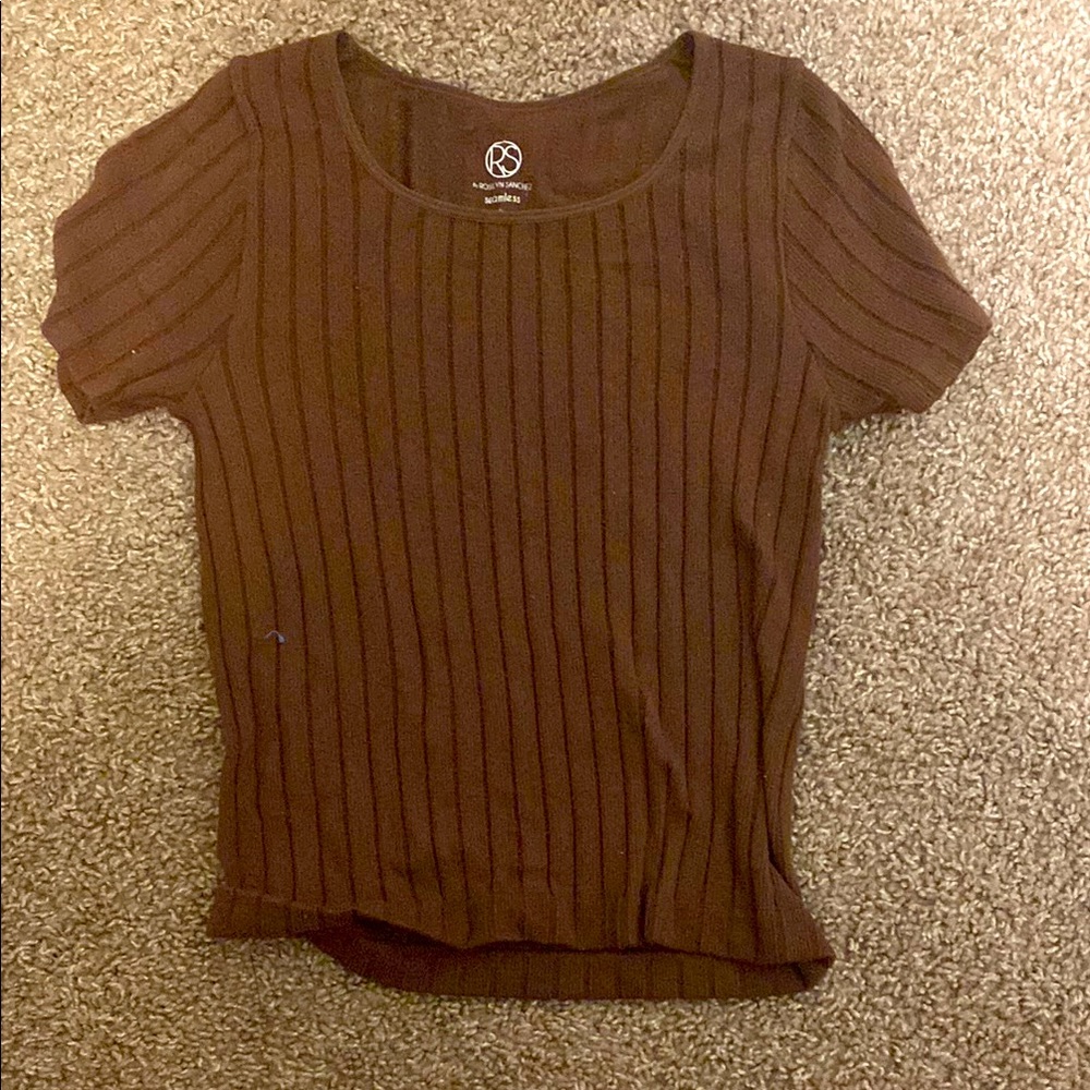 Brown Ribbed Women's Top